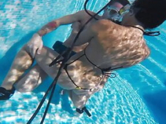 Bikini, Mamada, Morena, Erótico, Europeo, Pajear, Al aire libre, Bajo el agua