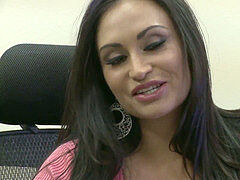 Olive skin babe opens her gams wide for a white man meat