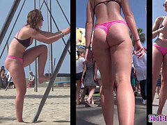 Pink Bikini Big culo cock-squeezing Pussy Beach babe Voyeur Spycam
