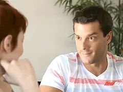 Broeder, Sperma in mond, Diep in de keel, Hd, Kut duiken, Roodharige vrouw, Kort haar, Sokken