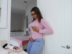 Drilling shy Latina in glasses Halle Hayes