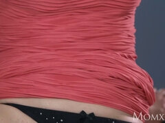 Husband caught wanking is finished off by redhead milf in stockings