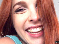 Pretty crimson haired Czech lady nailed and facialed for money
