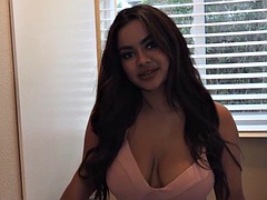 Busty tenant seduces the superintendent by showing him her big tits