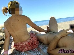 Leie, Strand, Geschnappt, Spermaladung, Flashen, Handjob, Masturbation, Öffentlich