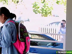 Wondrous teen binky beaz getting her narrow jummy labia plown so hard by her neighbors big dong