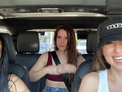 Riley Reid, Abbie Maley and Ryan ride topless in the car