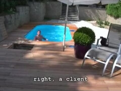 18, 素人, エロティック, 足コキ, プール, 現実, ティーン, 水中