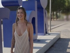 Voyeur, nipple piercing, perfect natural tits