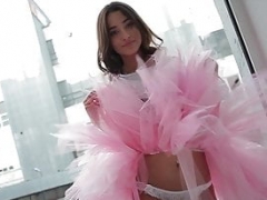 Gorgeous Sveta dancing wearing a pink ballerina tutu dress