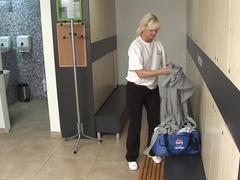 Mature women relaxing in a sauna