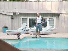 Drilling a nice Asian pussy by the pool