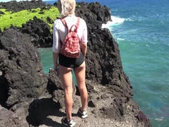 ビーチ, ブロンド, 顔射, 手コキする, オーガズム, アウトドア, ハメ撮り, 濡れ