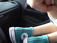Enthousiasteling, Auto, Buiten, Klein, Prostituee, Kousen, Slet
