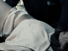 Brunette is handcuffed in the midnight and groped by a stranger