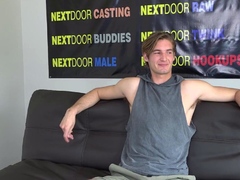 Handsome casting jock wanking huge cock