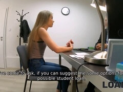 Rubia, Mamada, Primera ves, Dinero, Oficina, Adolescente, Tetas