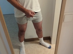 Horny guy in white socks gets kinky, jerks off with loud moans