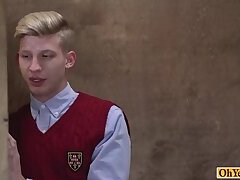 Priest lets twink touch his hard cock during confession