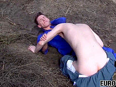 Sweet young euro farm guys tearing up stiff on a haystack