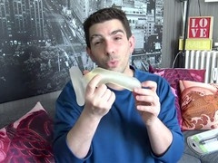 Solo gay plug anal scene with a perfect fit and huge dildo