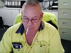 Dad smokes on cam play and cum