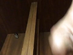 Stroking and cumming on mirror in hotel room.