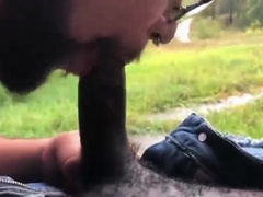 Bearded cub gargles ebony trouser snake outdoor