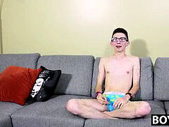 lad with glasses interviewed before jacking himself off