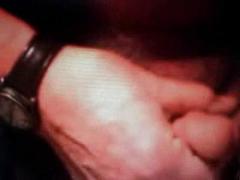 Horny gay older guy jerking off his wrinkled dick on cam