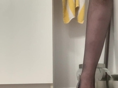 Sissy with faux funbags and high high-heeled slippers
