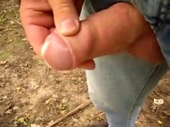 Uncut Cock Outdoor Wanking and Cumming 6
