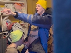 Twinks go wild in a winter barn while stepdad sneaks a peek!