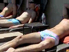Sunbathing then gangbang for wild group of twinks