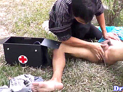 japanese doctor fellates twins stiffy outdoors