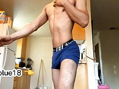 Young man with a big hairy cock is hot in the morning