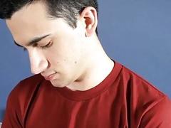 The handsome guy masturbates his penis with the foreskin.