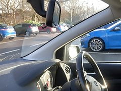Wanking on public carpark in pink stockings and panties