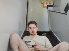 Risky Torrid Fellow Drains in Public Stairway - Agony Gush