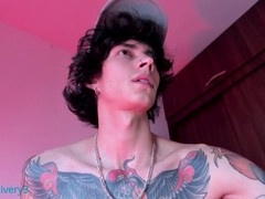 Lean tattooed Latino guy gets off on webcam