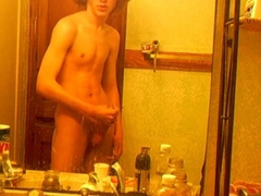 Curly-haired twink in bathroom 3