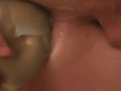 Pegging prostate and anal stretching with bizarre shovel dil