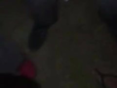 Bareback and cumming in group in park at night