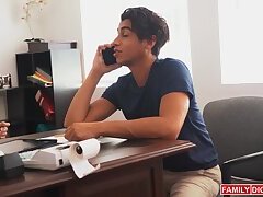 Stepson anal rides his own stepdad on top of an office desk!