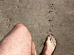 Public nude beach stroll and piss