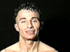 Muscled stud stripteases before jerking his rod