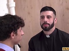 Young twink gets his butt spanked hard by old priest