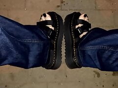 my platform sandals - night walk with black painted toes