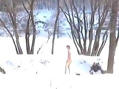 Pervert chap jerks in the snow