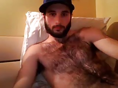 Hairy chest covered in cum